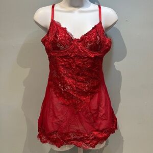 Yandy Two Piece Red Lace Lingerie Set with Slip and G String Medium NWOT